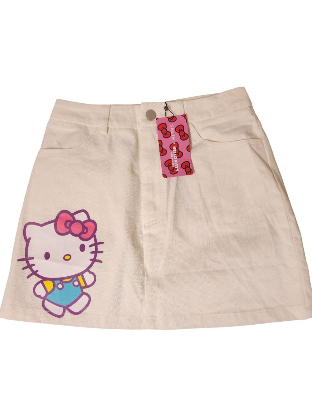 NWT SHEIN X Hello Kitty Women's White Denim Mini Skirt Size XS Sanrio